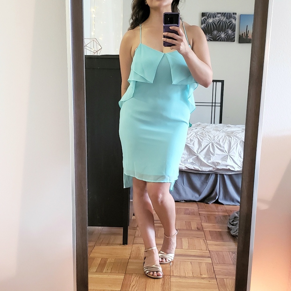 BCBGeneration Aqua Blue Hi Lo Slip Dress SZ M GUC - Picture 6 of 7